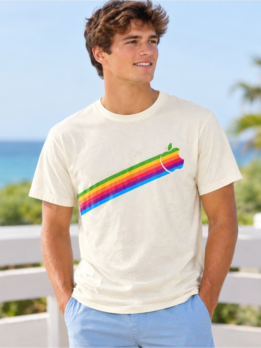 Apple Rainbow Yellow T-shirt Medium Steve Jobs Vintage Single Stitch Macintosh